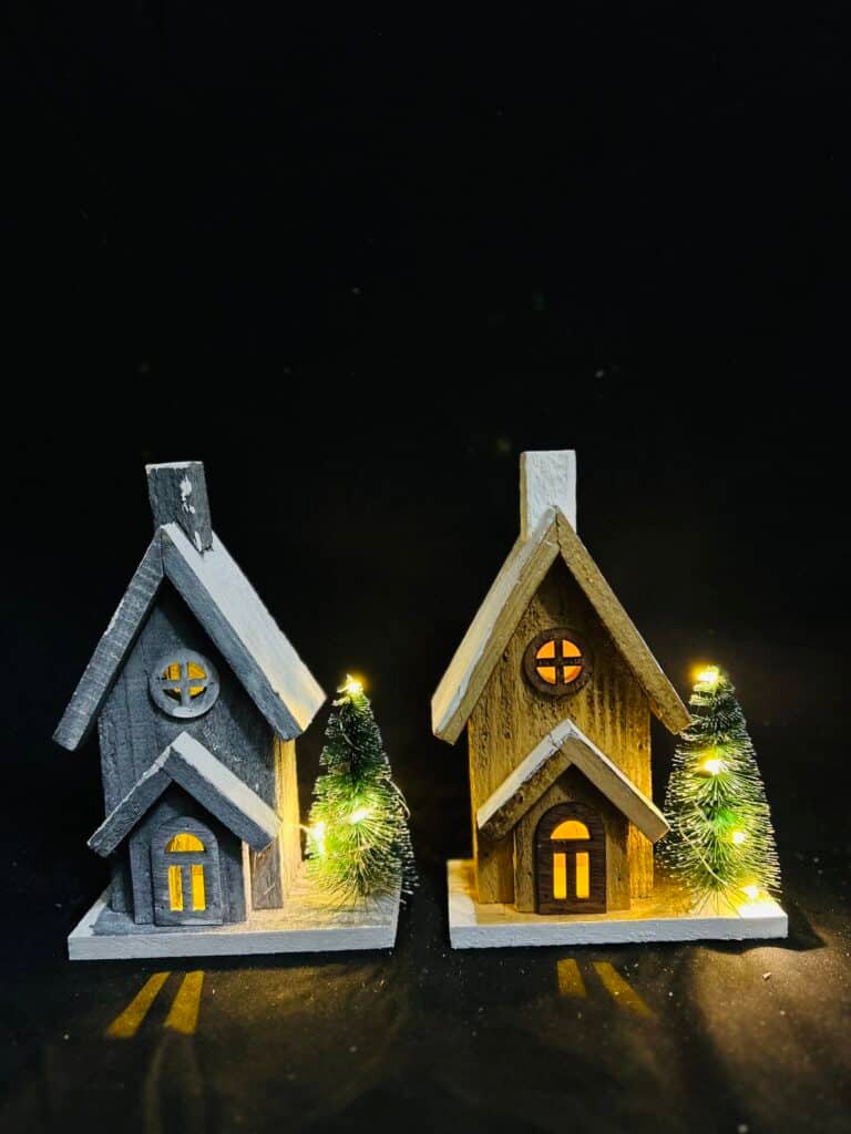 Christmas Village House Cabin Crafts Decorations, Luminous Figurines Tabletop Ornaments, Scene House Light Up
