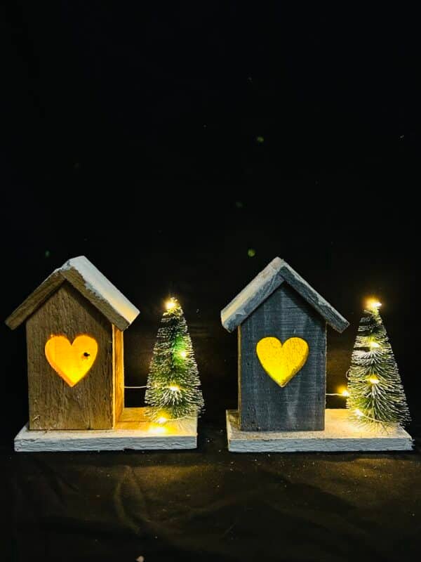 Wooden Village LED Light Wooden House Desktop Ornament Holiday Home Decor