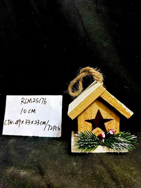 Cute House Wooden Christmas Ornaments for Tree Decorations - Brown Room Hanging Ornaments