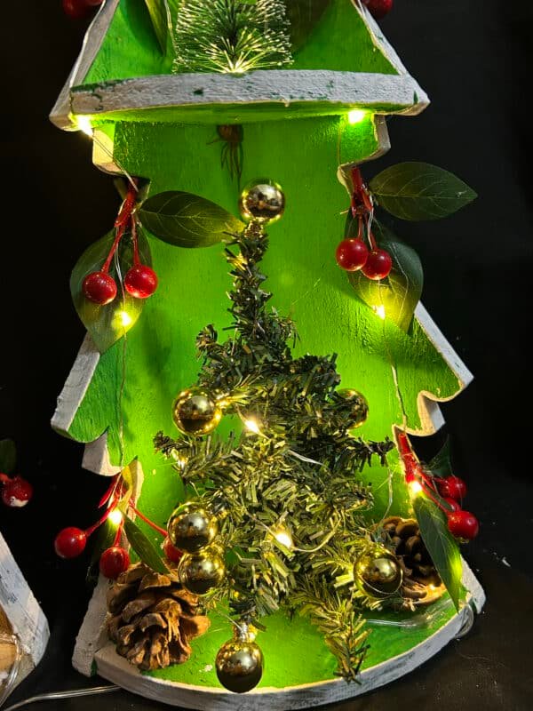 Newest 46CM Wooden Christmas Trees Rustic Tabletop Decoration with Christmas LED Farmhouse Wooden Xmas Centerpiece Christmas Tree Sign Centerpieces for Table Home Decor - Image 4