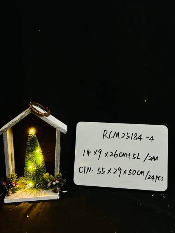 Christmas Tabletop LED Lighted Decorations, Wooden Table Decor With Christmas tree Ornament Centerpiece