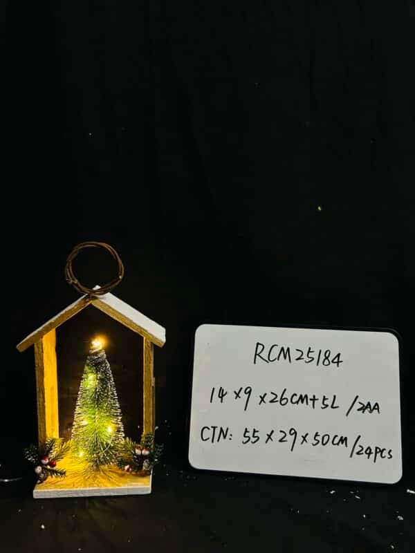 Christmas Tabletop LED Lighted Decorations, Wooden Table Decor With Christmas tree Ornament Centerpiece