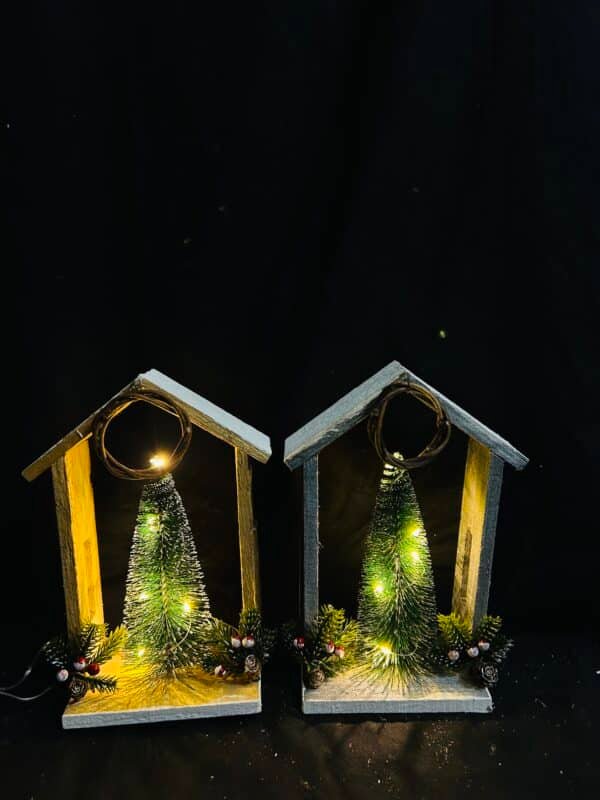 Christmas Tabletop LED Lighted Decorations, Wooden Table Decor With Christmas tree Ornament Centerpiece