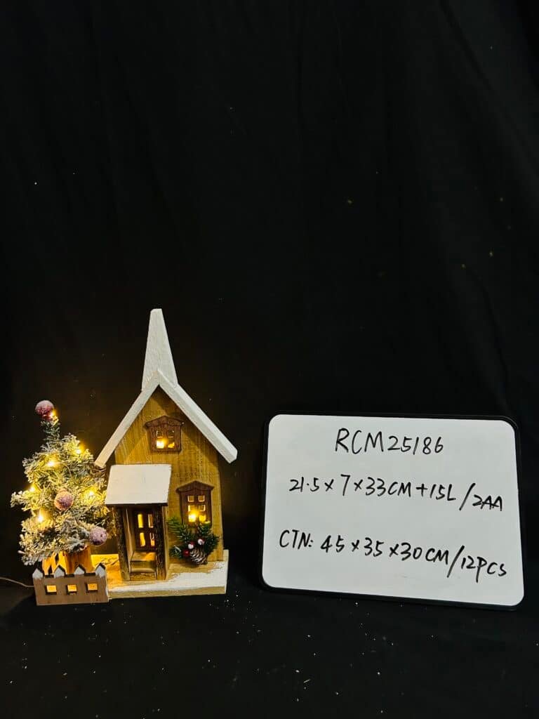 Rustic Wood Light Up Cottage House with Square Window – Decorative LED Lighted Christmas Village Country Farmhouse Home Decor – Tabletop, Mantel, Desk, Shelf Decoration