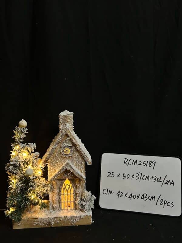 New Design Decorative LED Light Up Rustic Wood Church
