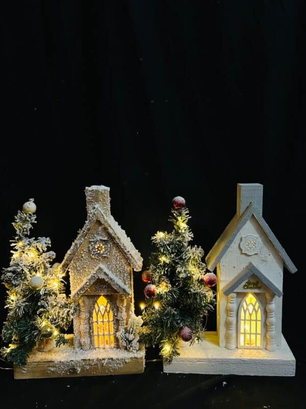 Decorative LED Light Up Rustic Wood Church