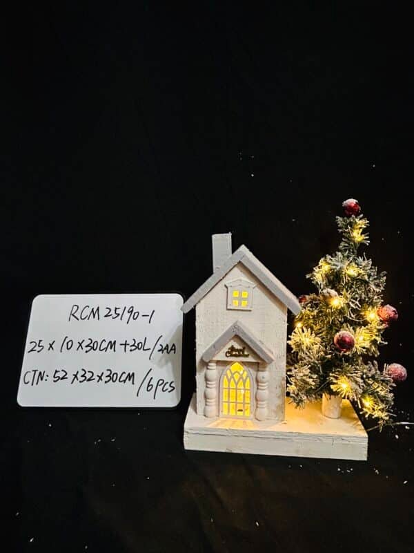 LED Lighted Snow Houses, Wooden White Houses Decor, Collectible Buildings