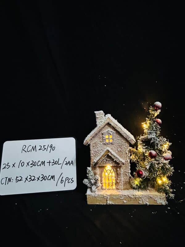 LED Lighted Snow Houses, Wooden White Houses Decor, Collectible Buildings