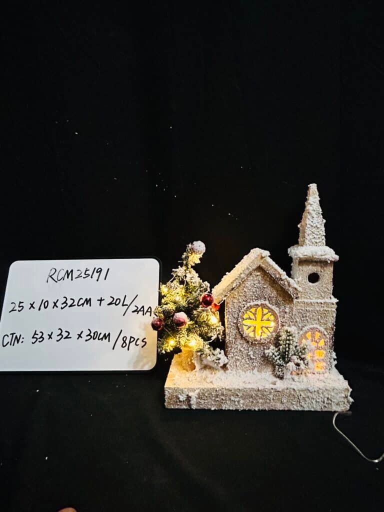 LED Lighted Christmas Village House, Snowy Christmas Village Building, Log Cabin Tabletop Display