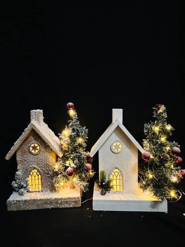 Wooden LED Christmas Village Rustic Tabletop Decoration Centerpiece