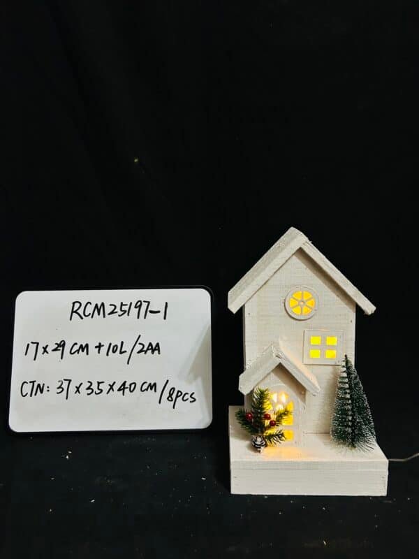 High Sales White Christmas Village Houses, Light Up Small wooden Village House with Christmas Trees, LED Lighted Tabletop House Figurines for Home Decor, Winter Holiday