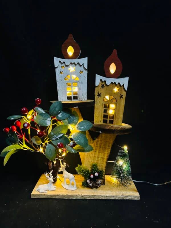 Wooden Christmas LED Candle Landscape Light Decoration