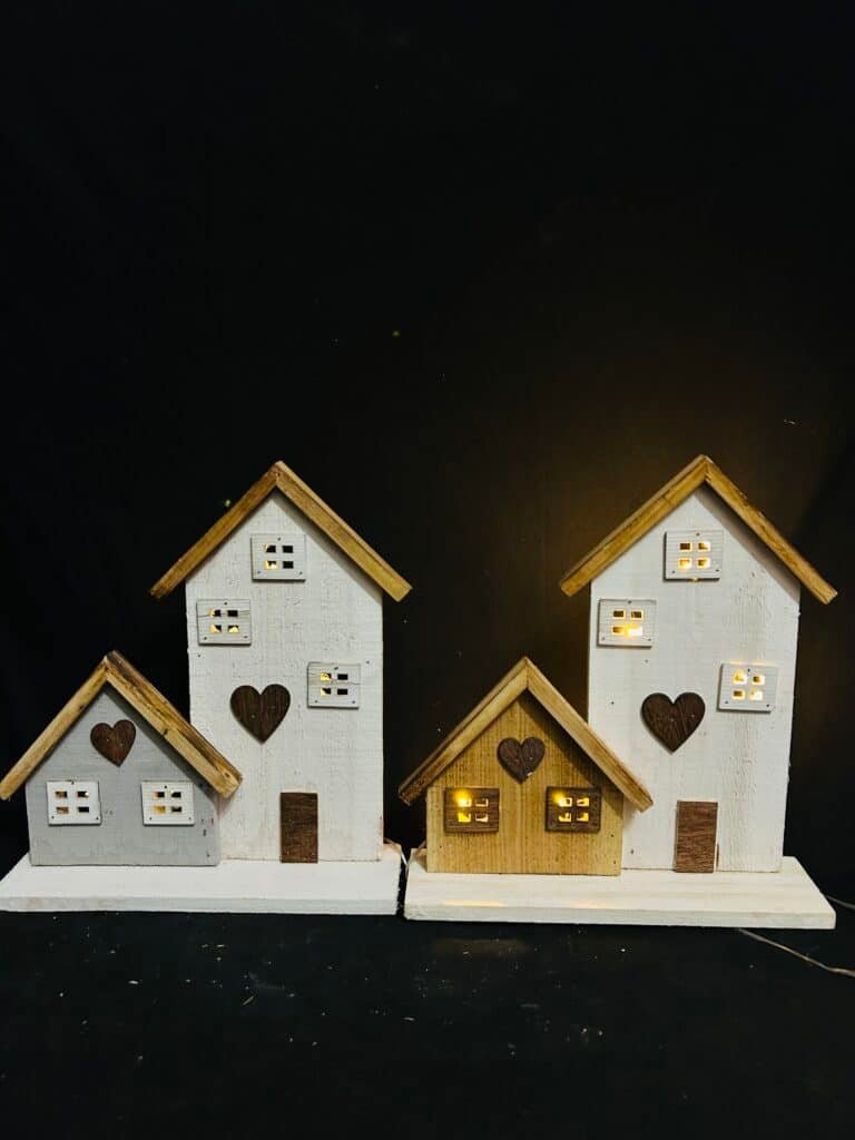 Christmas Village Sets Wood Village Houses for Kids Adult Christmas Mini Wooden House Crafts Gift for Winter Xmas Party Decorations