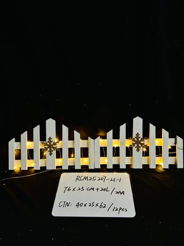 Christmas Wooden Tree Fence with LED String Light Xmas Wooden Picket Fence Holiday Indoor Garden Fence for Christmas Tree Garden Grass Lawn Party Decorations