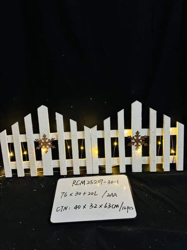 30CM Christmas Wooden Tree Fence with LED String Light Xmas Wooden Picket Fence Holiday Indoor Garden Fence for Christmas Tree Garden Grass Lawn Party Decorations