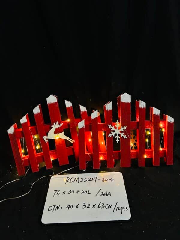 30CM Christmas Wooden Tree Fence with LED String Light Xmas Wooden Picket Fence Holiday Indoor Garden Fence for Christmas Tree Garden Grass Lawn Party Decorations