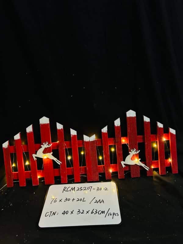 30CM Christmas Wooden Tree Fence with LED String Light Xmas Wooden Picket Fence Holiday Indoor Garden Fence for Christmas Tree Garden Grass Lawn Party Decorations