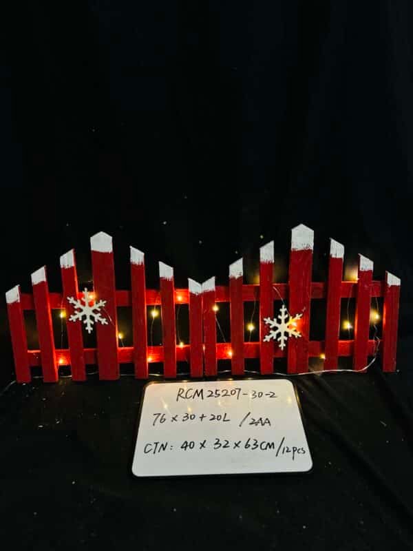 30cm Christmas Wooden Tree Fence with LED String Light Xmas Wooden Picket Fence Holiday Indoor Garden Fence for Christmas Tree Garden Grass Lawn Party Decorations