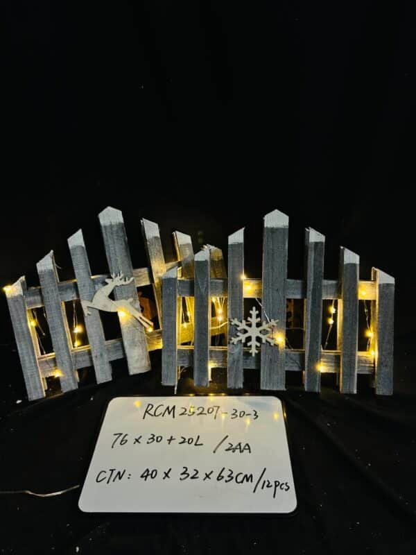 30CM Christmas Wooden Tree Fence with LED String Light Xmas Wooden Picket Fence Holiday Indoor Garden Fence for Christmas Tree Garden Grass Lawn Party Decorations