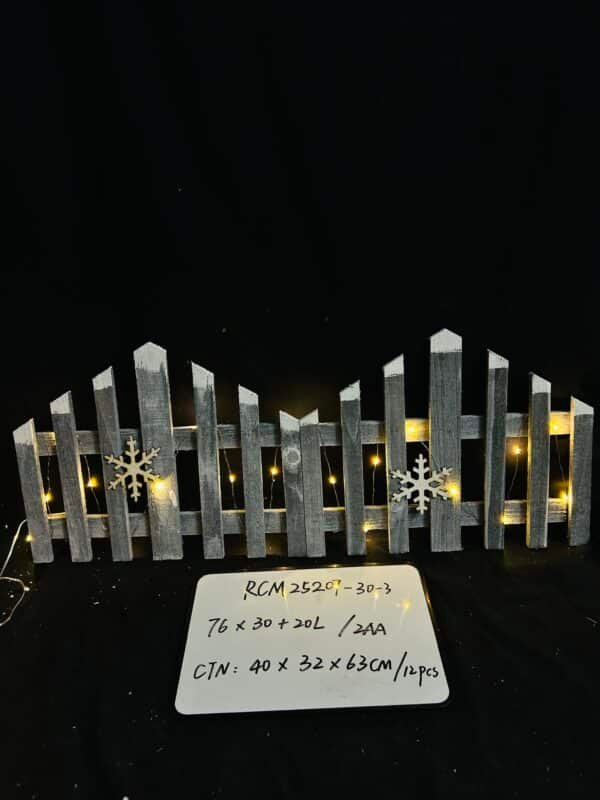 30CM Christmas Wooden Tree Fence with LED String Light Xmas Wooden Picket Fence Holiday Indoor Garden Fence for Christmas Tree Garden Grass Lawn Party Decorations