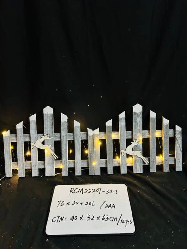 30CM Christmas Wooden Tree Fence with LED String Light Xmas Wooden Picket Fence Holiday Indoor Garden Fence for Christmas Tree Garden Grass Lawn Party Decorations