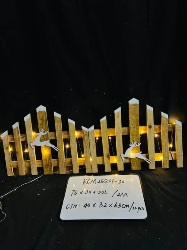 30CM Christmas Wooden Tree Fence with LED String Light Xmas Wooden Picket Fence Holiday Indoor Garden Fence for Christmas Tree Garden Grass Lawn Party Decorations